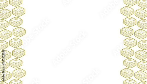 Baklava background Pattern. Middle Eastern Pastry Illustration. Handdrawn Honey Dessert. Repeating Sweet Food Background. Decorative Packaging Textile Design.