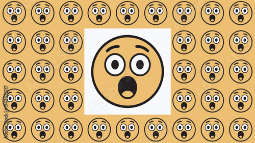 A large cartoon emoji surrounded by many smaller identical emojis on a solid yellow background.
