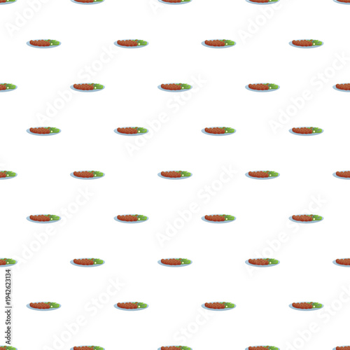 Grilled shish kebab with green garnish on plates creating a seamless pattern