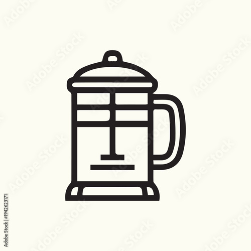 Minimalist French Press Coffee Maker Line Art Icon Vector Graphic