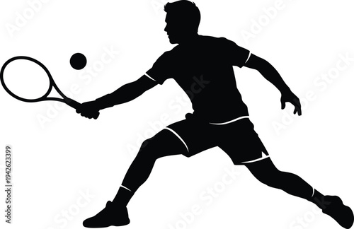 Tennis player in action hitting ball with racket vector illustration