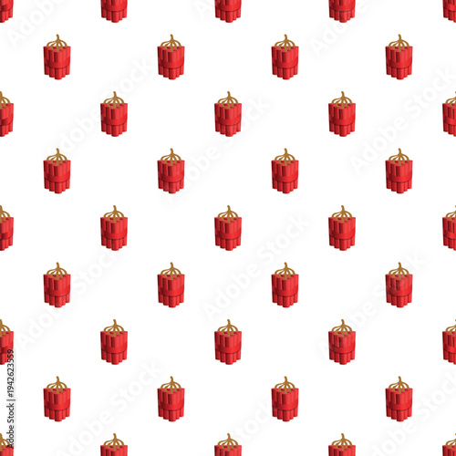 Red dynamite sticks creating a seamless background pattern on white