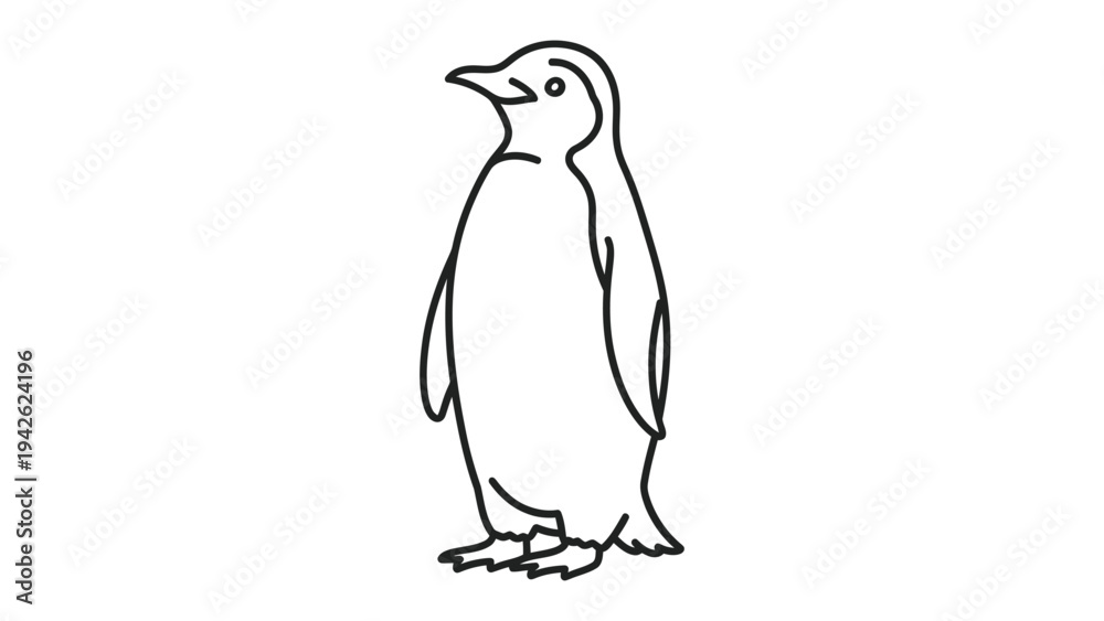 Fototapeta premium Isolated Penguin Drawing: A simple, minimalist line drawing of a penguin stands proudly, showcasing its distinctive silhouette. A clean depiction of this iconic bird.