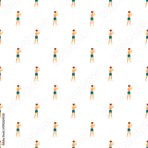 Seamless pattern featuring a strong man flexing his biceps, symbolizing fitness and strength