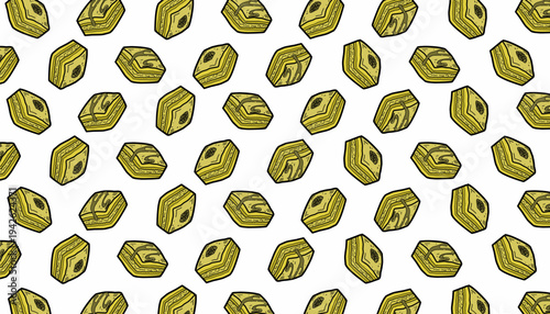 Baklava Seamless Pattern. Middle Eastern Pastry Illustration. Handdrawn Honey Dessert. Repeating Sweet Food Background. Decorative Packaging Textile Design.