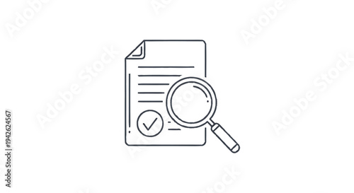 Magnifying glass examining document with checkmark symbol.