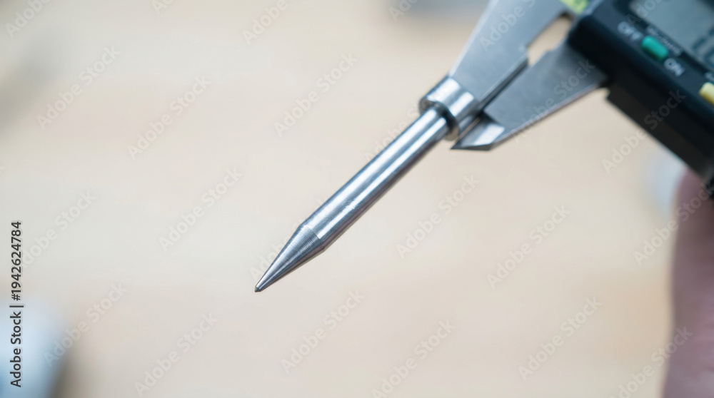 Naklejka premium Metallic Gear Tip Probe in Handheld Caliper Tool