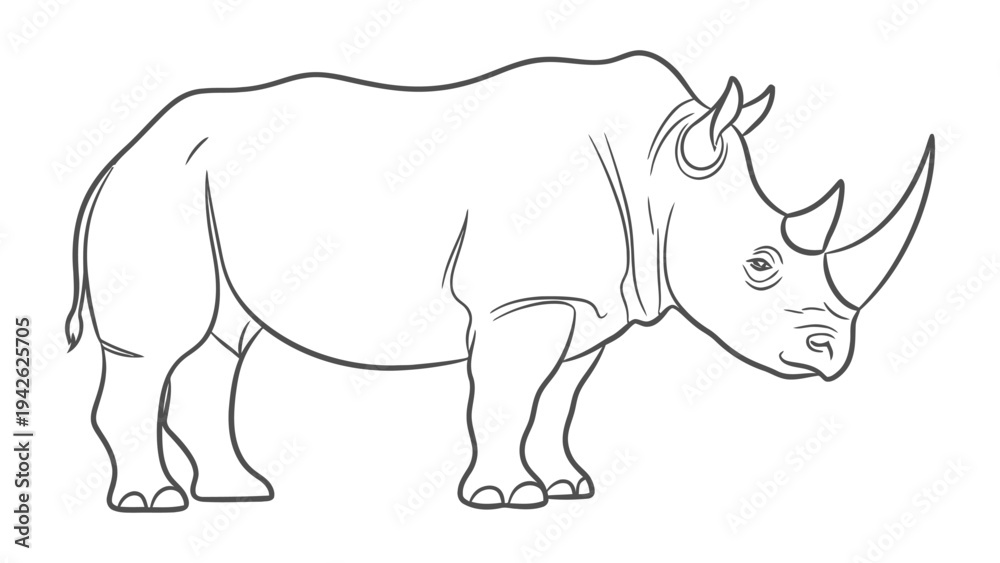 Fototapeta premium Majestic Rhinoceros Contour: A striking outline showcases the formidable physique of a rhinoceros, highlighting its distinctive horn and thick skin in a minimalist style.