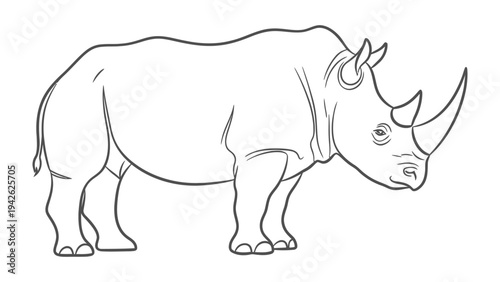Majestic Rhinoceros Contour: A striking outline showcases the formidable physique of a rhinoceros, highlighting its distinctive horn and thick skin in a minimalist style.