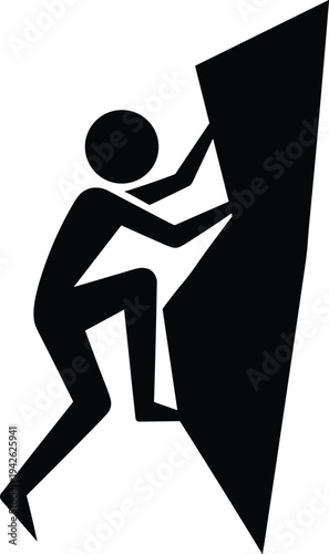 Black Silhouette Icon of a Rock Climber Scaling a Steep Cliff Representing Extreme Sports Determination Ambition and Overcoming Difficult Life Obstaclesb