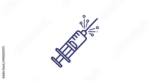 Medical Syringe Icon with Droplets and Digital Elements.