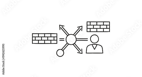 Network connection and communication hub with user and barriers.