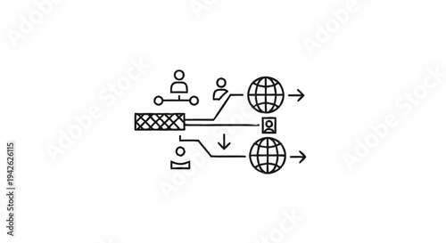 Network connection and data flow between people and global systems.
