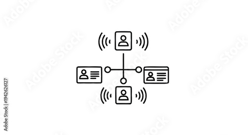 Network connection between people and information icons.