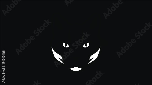 Minimalist White Fox Face Silhouette on Black Background.
