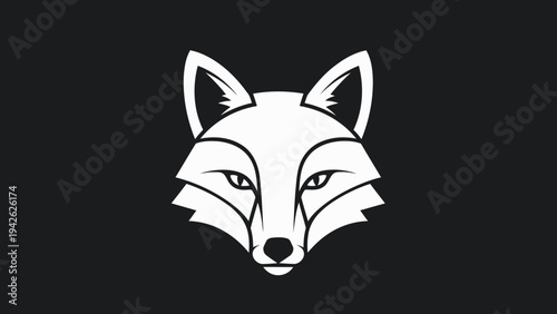 Minimalist White Fox Head Emblem on Black Background.