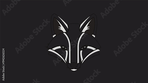 Minimalist White Fox Face Outline on Dark Background.
