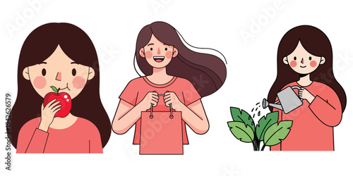 Healthy lifestyle choices eating nutritious food and caring for plants