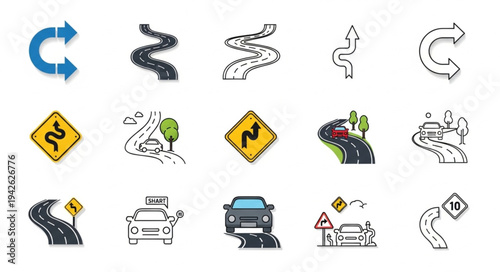 Collection of Winding Road and Curve Icons.