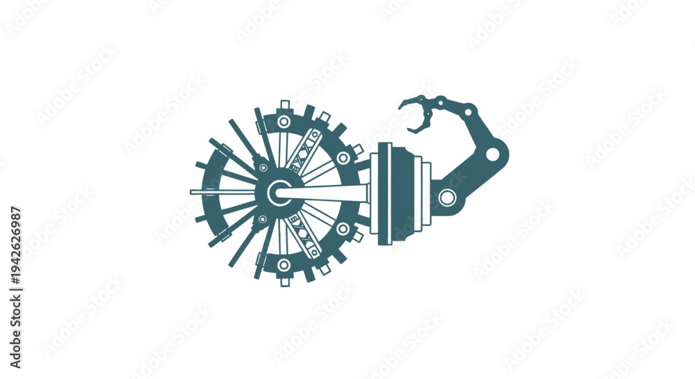 Obraz premium Mechanical Arm Attached To A Large Gear System.