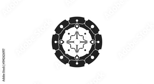 Intricate Black and White Circular Emblem Design.