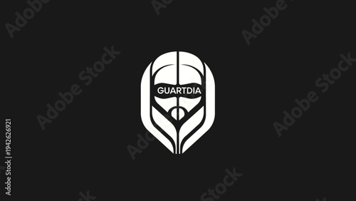 Minimalist White Guardian Logo on Black Background.