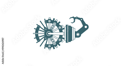 Mechanical Arm Attached To A Large Gear System.