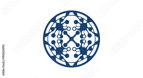 Intricate Blue Circular Mandala Pattern with Geometric and Organic Elements.