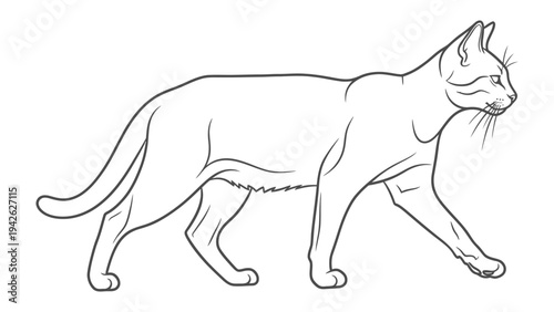 Elegant Cat Silhouette: A sleek, minimalist illustration showcases a graceful feline in mid-stride, exuding poise and refined beauty.