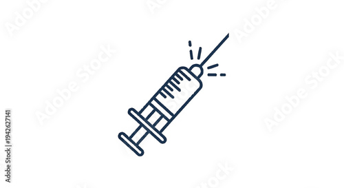 Medical Syringe Icon with Liquid Droplets and Needle.
