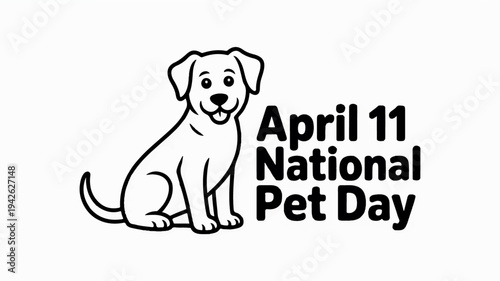 Dog sitting with national pet day text on white background