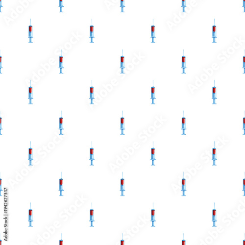 Syringes filled with blood creating a repeating medical background pattern