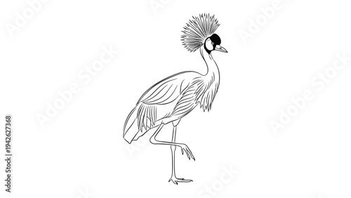Grey Crowned Crane: A regal grey crowned crane stands on one leg, showcasing its distinctive crown of feathers and elegant silhouette.