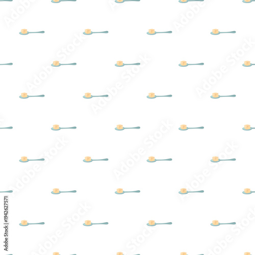 Seamless pattern featuring spoons holding a single sugar cube on a white background