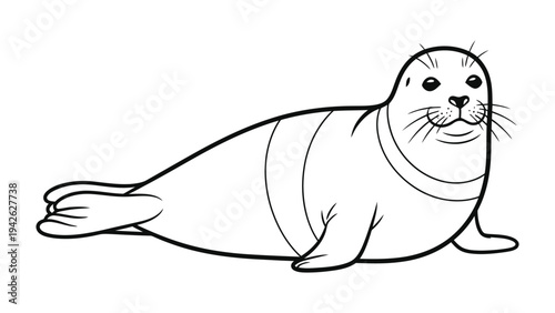 Line Art Seal: Captivating line art showcases a serene seal against backdrop, highlighting its smooth shape and charm.