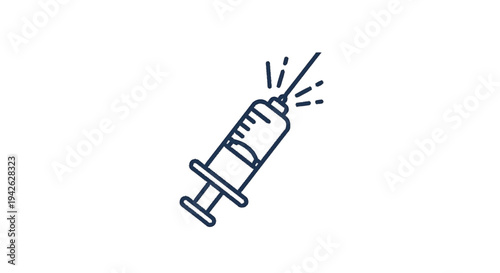 Medical Syringe Icon with Liquid Spraying Out.