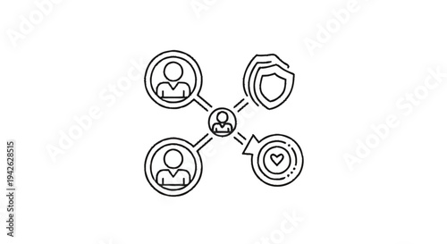 Network of people and icons representing security and love.