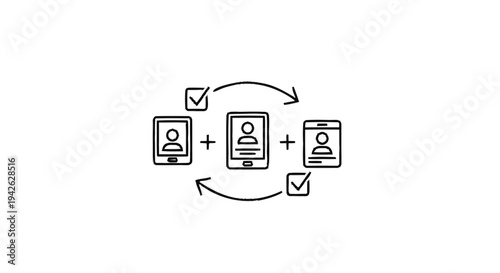 Mobile device synchronization and data transfer process illustration.