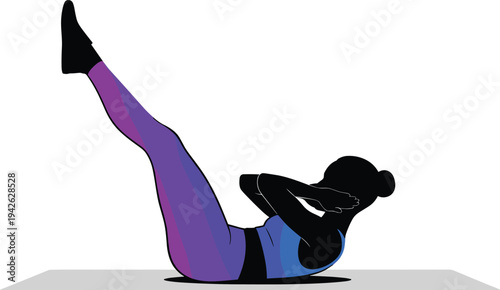 Young Woman in Athletic Wear Performing Leg Raise Crunch Exercise Silhouette Illustration for Fitness, Core Strength, and Wellness Concept