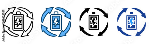 Battery Icon Multiple Style Vector Collection   