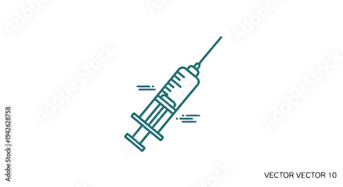 Medical Syringe Icon with Needle and Plunger.