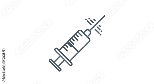 Medical Syringe Icon with Needle and Liquid Droplets.