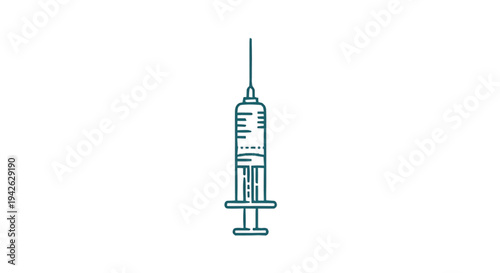 Medical Syringe Icon with Needle and Plunger.