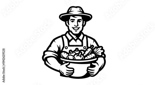 Chef holding bowl of food illustration.
