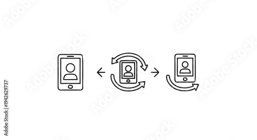 Mobile phone contact synchronization and data transfer icon set.