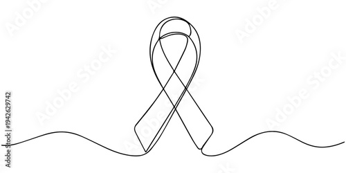 continuous one line drawing Vector awareness ribbon icon, minimalist line art