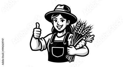 Farmer Holding Vegetables and Giving Thumbs Up.