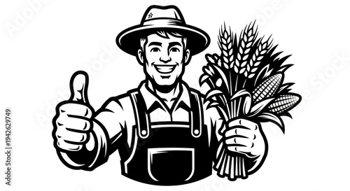 Farmer Holding Wheat Giving Thumbs Up 1.