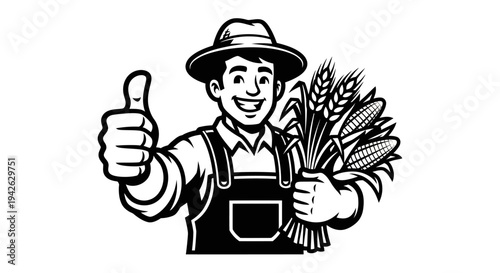 Farmer Holding Wheat Giving Thumbs Up 2.