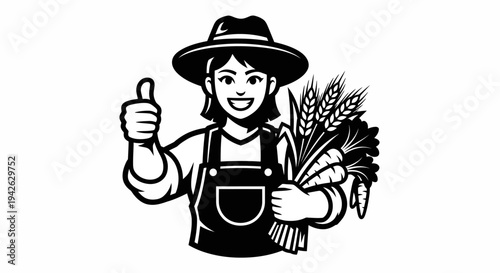 Farmer Holding Wheat and Carrot Illustration.